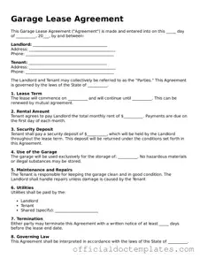 Fillable Garage Lease Agreement Template
