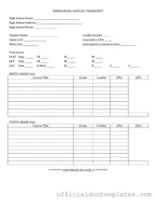 Fill Your High School Transcript Template