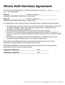 Free Hold Harmless Agreement Form for the State of Illinois
