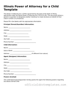 Free Power of Attorney for a Child Form for the State of Illinois