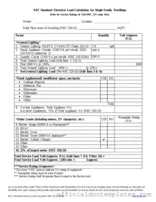 Fill Your LADBS NEC Standard Electrical Load Calculation Template