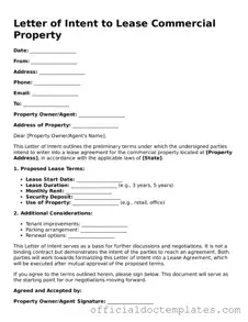 Fillable Letter of Intent to Lease Commercial Property Template