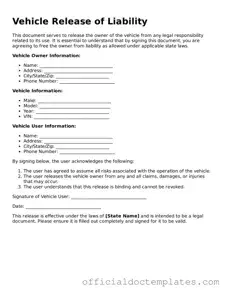 Fillable Vehicle Release of Liability Template