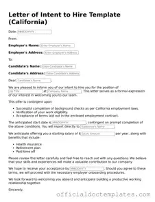 Fillable Letter of Intent to Hire Template