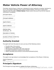 Fillable Motor Vehicle Power of Attorney Template