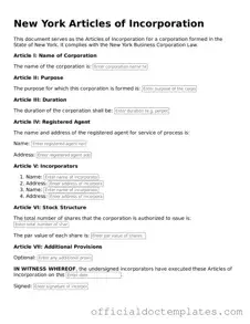 Free Articles of Incorporation Form for the State of New York