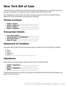 Free Bill of Sale Form for the State of New York