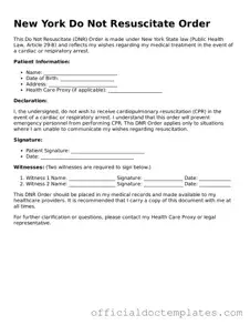Free Do Not Resuscitate Order Form for the State of New York