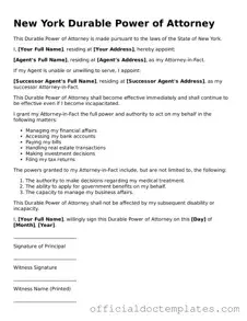 Free Durable Power of Attorney Form for the State of New York