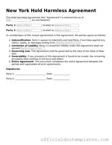 Free Hold Harmless Agreement Form for the State of New York