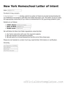 Free Homeschool Letter of Intent Form for the State of New York