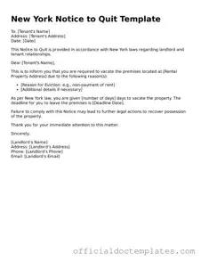 Free Notice to Quit Form for the State of New York