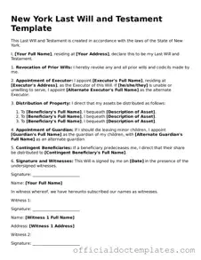 Free Last Will and Testament Form for the State of New York