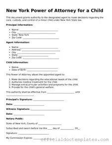 Free Power of Attorney for a Child Form for the State of New York