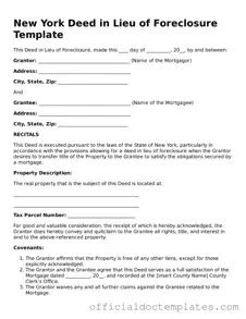 Free Deed in Lieu of Foreclosure Form for the State of New York