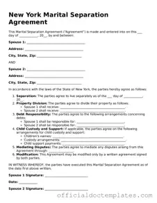 Free Marital Separation Agreement Form for the State of New York