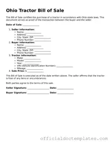 Free Tractor Bill of Sale Form for the State of Ohio