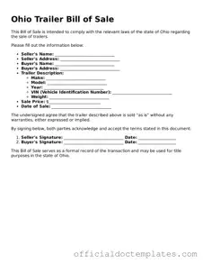 Free Trailer Bill of Sale Form for the State of Ohio