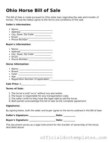 Free Horse Bill of Sale Form for the State of Ohio