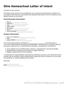 Free Homeschool Letter of Intent Form for the State of Ohio