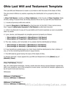 Free Last Will and Testament Form for the State of Ohio
