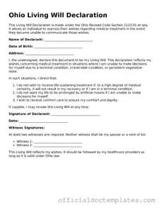 Free Living Will Form for the State of Ohio