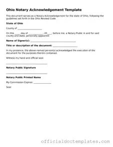 Free Notary Acknowledgement Form for the State of Ohio
