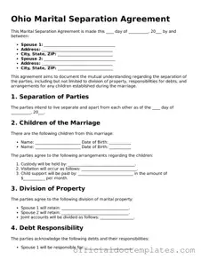 Free Marital Separation Agreement Form for the State of Ohio