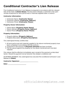 Fillable Conditional Contractor’s Lien Release Template