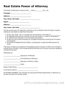 Fillable Real Estate Power of Attorney Template