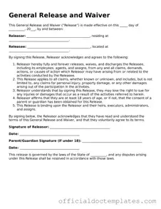 Fillable General Release and Waiver Template