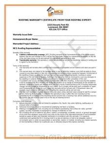 Fill Your Roofing Warranty Certificate Template