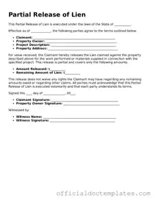 Fillable Partial Release of Lien Template
