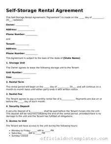 Fillable Self-Storage Rental Agreement Template
