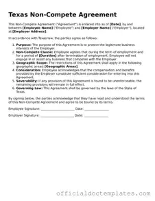 Free Non-compete Agreement Form for the State of Texas