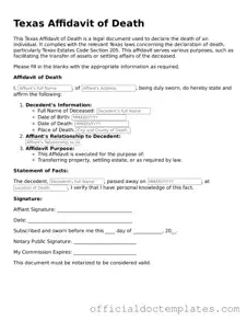 Free Affidavit of Death Form for the State of Texas