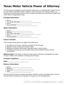 Free Motor Vehicle Power of Attorney Form for the State of Texas