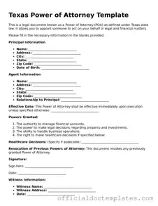 Free Power of Attorney Form for the State of Texas