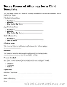 Free Power of Attorney for a Child Form for the State of Texas