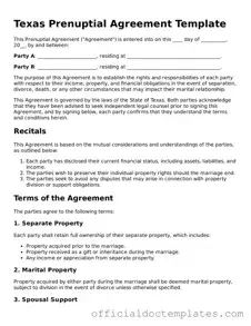 Free Prenuptial Agreement Form for the State of Texas