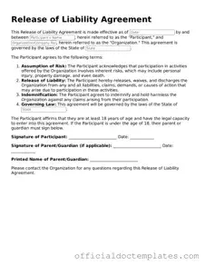 Fillable Release of Liability Template