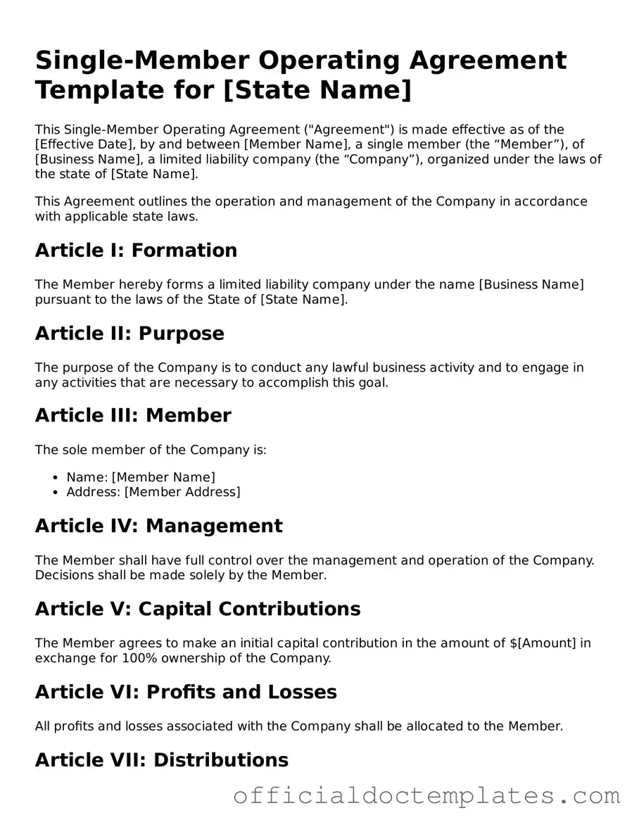 Fillable Single-Member Operating Agreement Template
