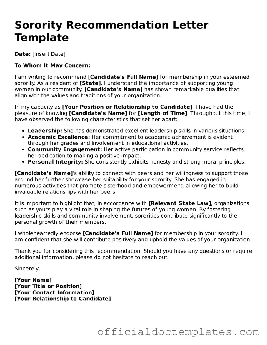 Fillable Sorority Recommendation Letter Template