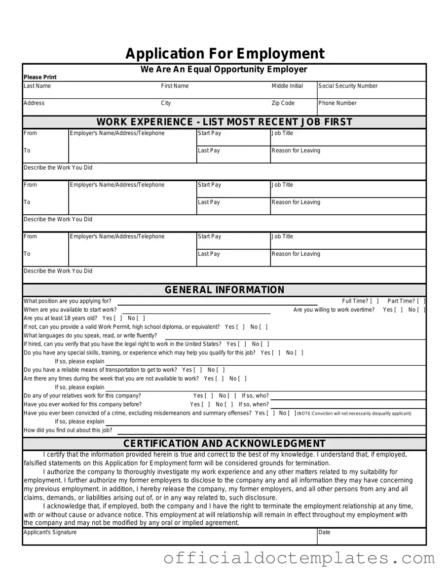 Fill Your Spanish Application Employment Template