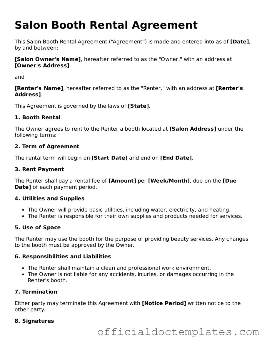 Fillable Salon Booth Rental Agreement Template