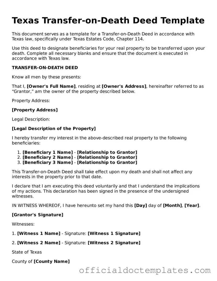 Free Transfer-on-Death Deed Form for the State of Texas