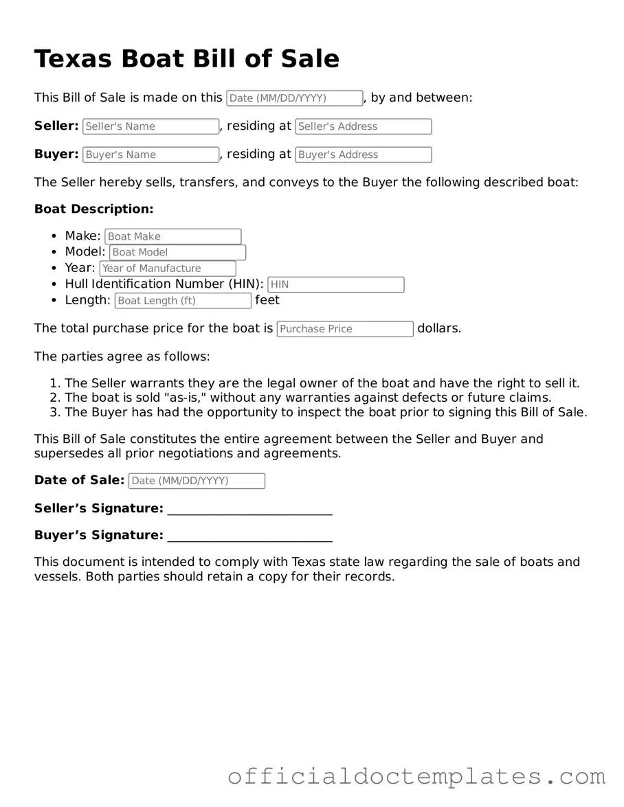 Free Boat Bill of Sale Form for the State of Texas