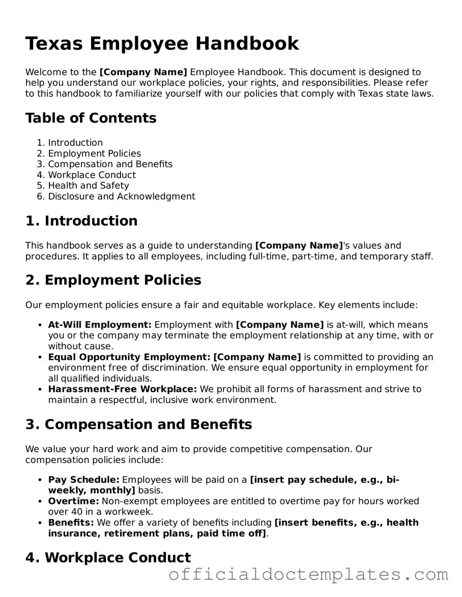 Free Employee Handbook Form for the State of Texas