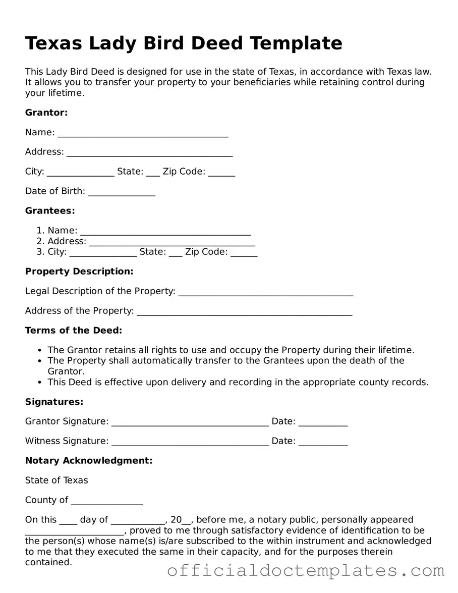 Free Lady Bird Deed Form for the State of Texas