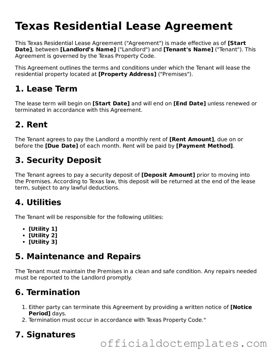 Free Lease Agreement Form for the State of Texas